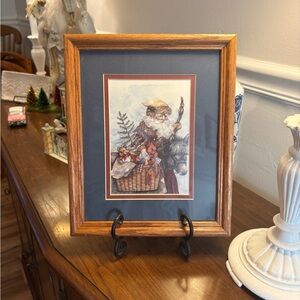 Vintage Santa Claus Art Print with Wooden Frame